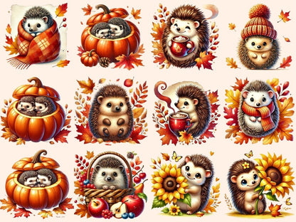 Autumn Hedgehogs Clipart - Wonders Artist