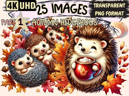 Autumn Hedgehogs Clipart - Wonders Artist