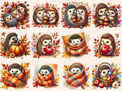 Autumn Hedgehogs Clipart - Wonders Artist