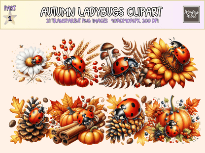 Autumn Ladybugs Clipart All Bundles Clipart Line Art - WondersArtist