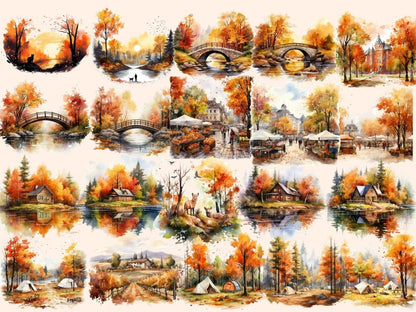 Autumn Landscapes Watercolor Clipart autumn clipart - Wonders Artist