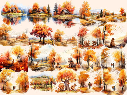Autumn Landscapes Watercolor Clipart autumn clipart - Wonders Artist