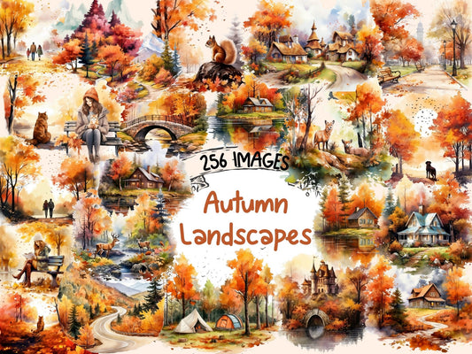 Autumn Landscapes Watercolor Clipart - High - Quality Instant Digital Download for Creative Projects