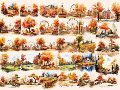 Autumn Landscapes Watercolor Clipart autumn clipart - Wonders Artist