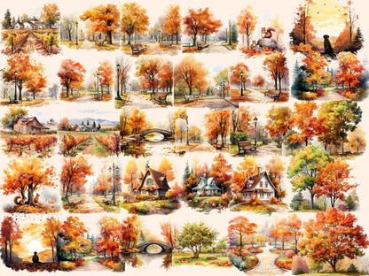 Autumn Landscapes Watercolor Clipart autumn clipart - Wonders Artist