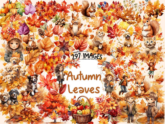 Autumn Leaves Watercolor Clipart - High - Quality Instant Digital Download for Creative Projects