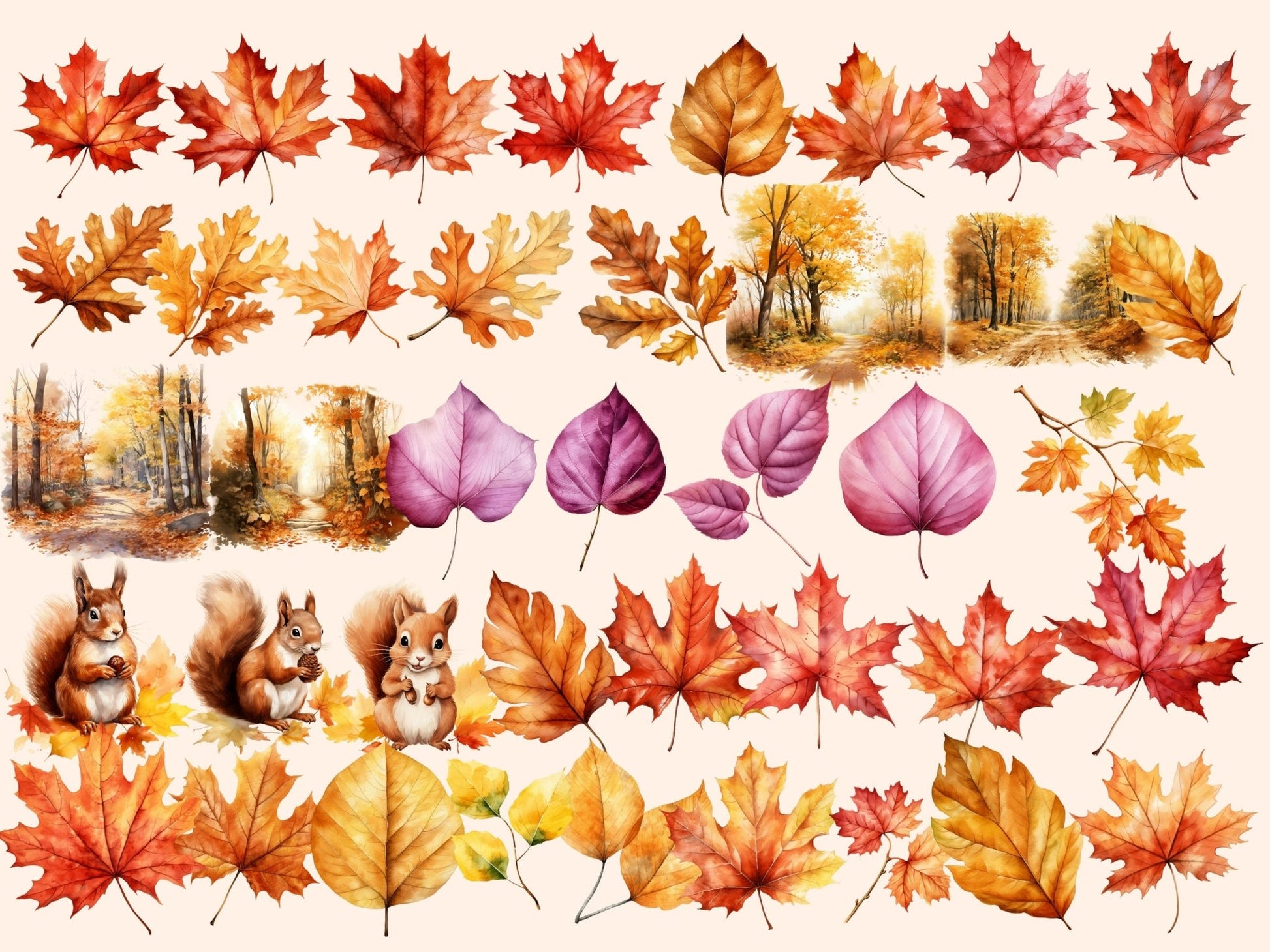 Autumn Leaves Watercolor Clipart - High - Quality Instant Digital Download for Creative Projects