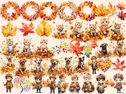 Autumn Leaves Watercolor Clipart autumn clipart - Wonders Artist