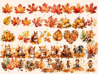 Autumn Leaves Watercolor Clipart autumn clipart - Wonders Artist