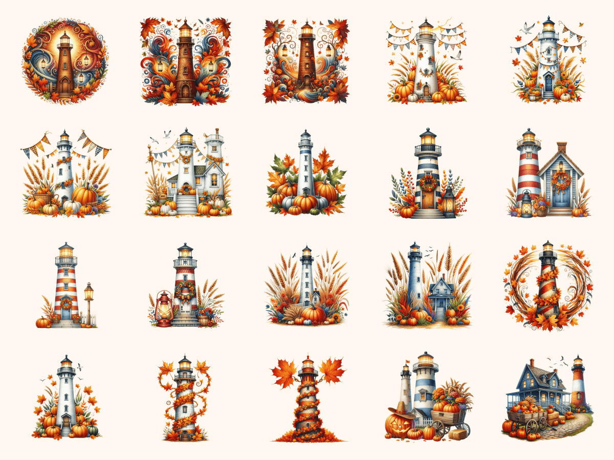 Autumn Lighthouses Clipart All Bundles Clipart Line Art - WondersArtist
