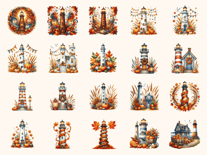 Autumn Lighthouses Clipart All Bundles Clipart Line Art - WondersArtist