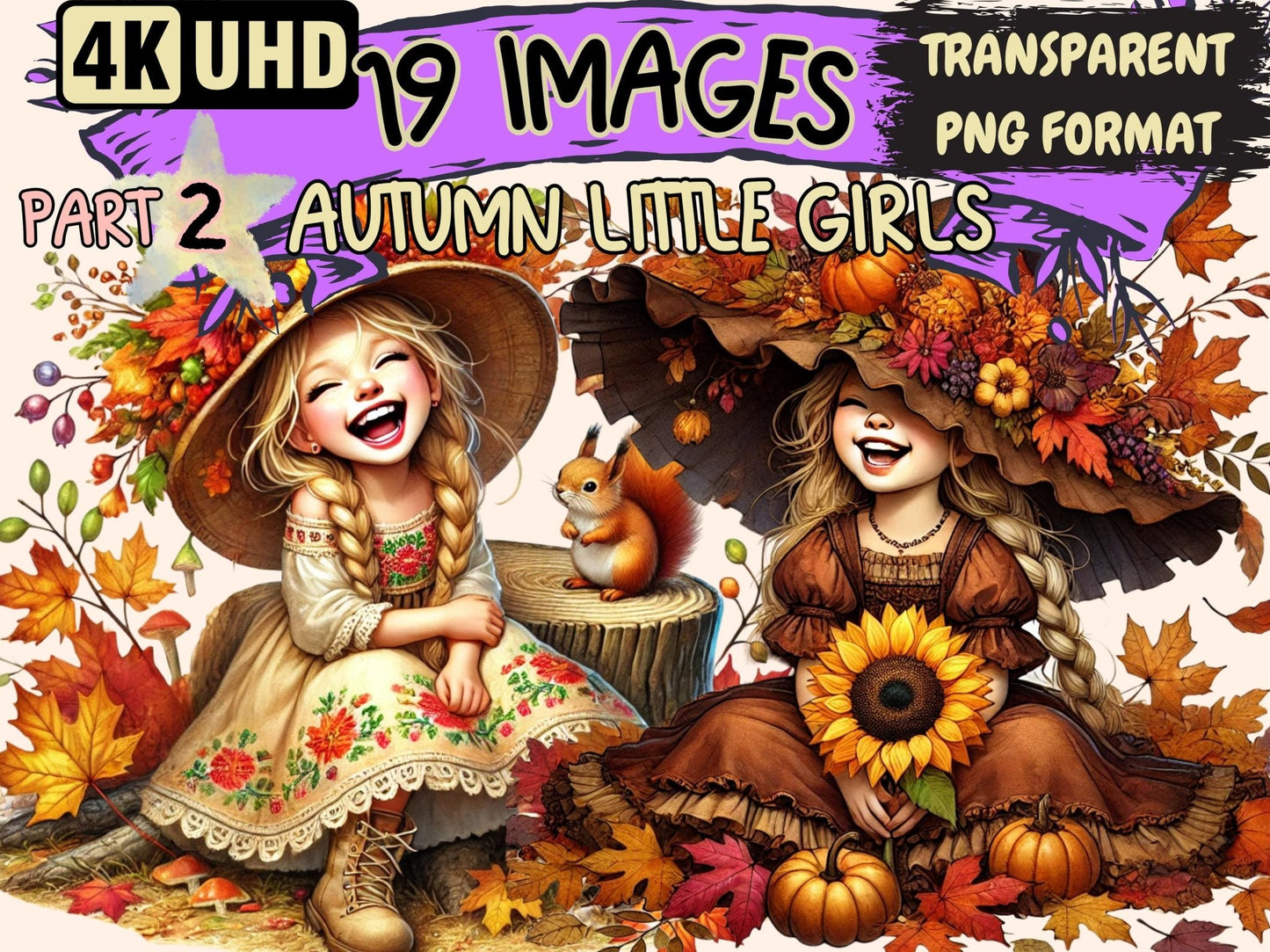 Autumn Little Girls (P2) Clipart - High - Quality Instant Digital Download for Creative Projects