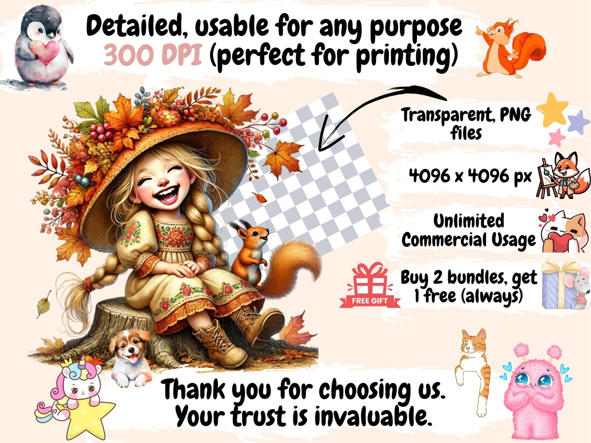 Autumn Little Girls (P2) Clipart - High - Quality Instant Digital Download for Creative Projects