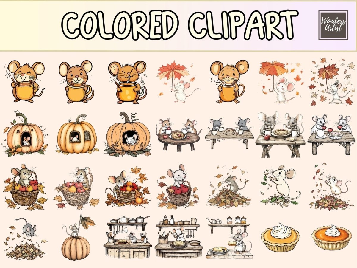 Autumn Mice Cardmaking Clipart autumn card bundle autumn clipart autumn sentiments - WondersArtist