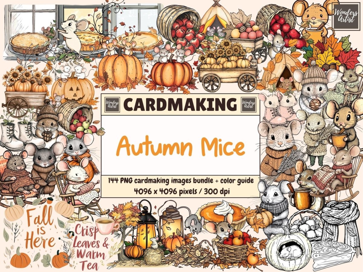 Autumn Mice Cardmaking Clipart autumn card bundle autumn clipart autumn sentiments - WondersArtist