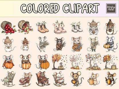 Autumn Mice Cardmaking Clipart autumn card bundle autumn clipart autumn sentiments - WondersArtist