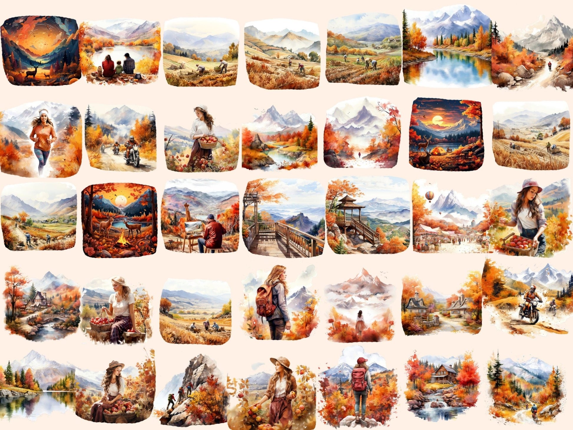 Autumn Mountains Watercolor Clipart - High - Quality Instant Digital Download for Creative Projects