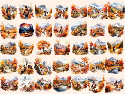 Autumn Mountains Watercolor Clipart autumn clipart - Wonders Artist