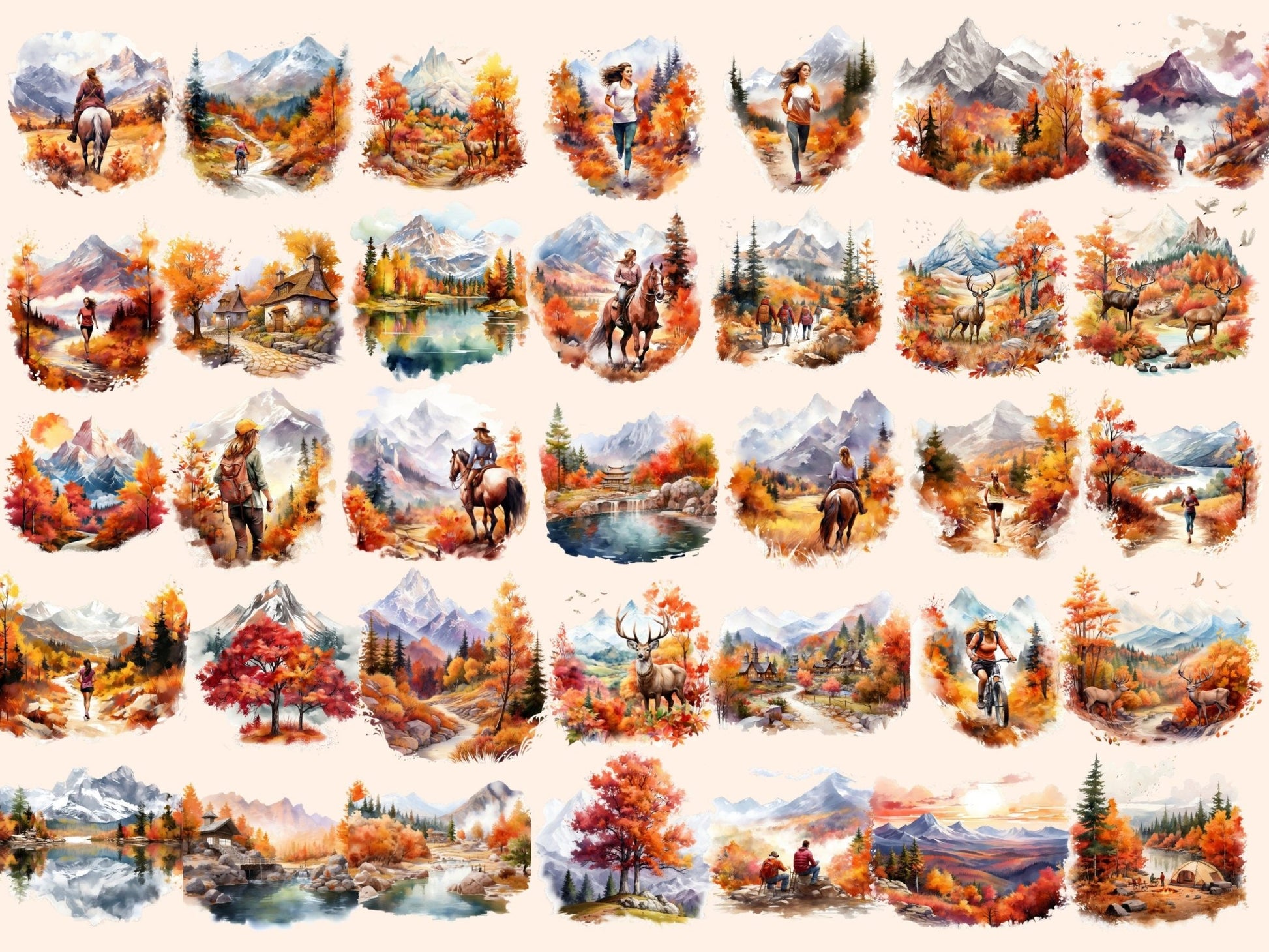 Autumn Mountains Watercolor Clipart - High - Quality Instant Digital Download for Creative Projects