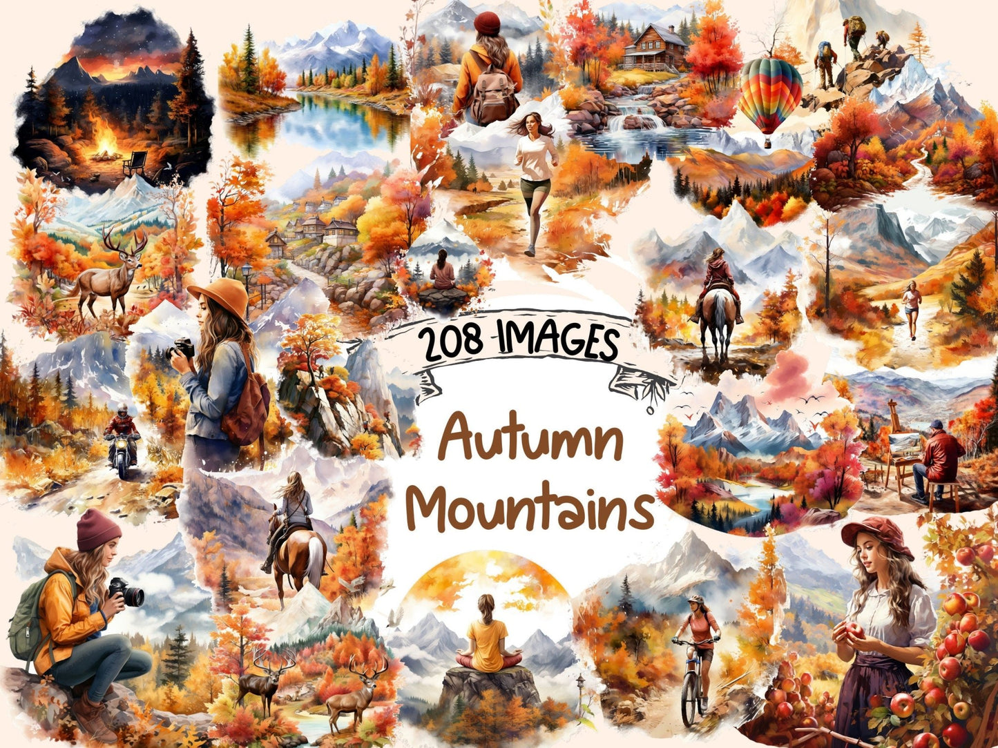 Autumn Mountains Watercolor Clipart - High - Quality Instant Digital Download for Creative Projects