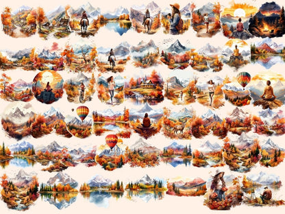 Autumn Mountains Watercolor Clipart autumn clipart - Wonders Artist