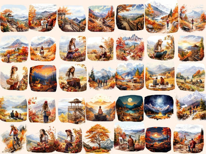 Autumn Mountains Watercolor Clipart autumn clipart - Wonders Artist