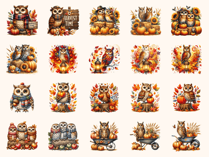 Autumn Owls Clipart All Bundles Clipart Line Art - WondersArtist