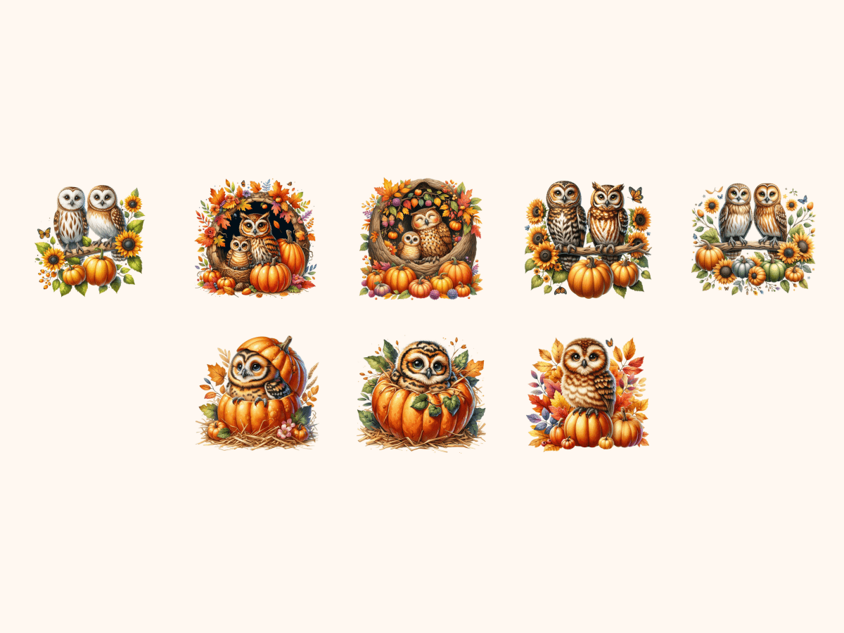 Autumn Owls Clipart All Bundles Clipart Line Art - WondersArtist