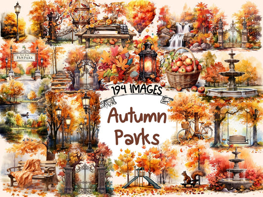 Autumn Parks Watercolor Clipart - High - Quality Instant Digital Download for Creative Projects