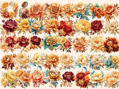 Autumn Peonies Watercolor Clipart autumn flowers png - Wonders Artist
