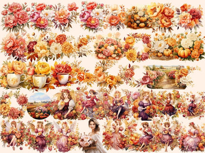 Autumn Peonies Watercolor Clipart autumn flowers png - Wonders Artist