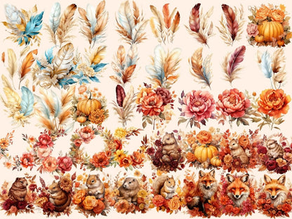 Autumn Peonies Watercolor Clipart autumn flowers png - Wonders Artist