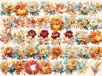 Autumn Peonies Watercolor Clipart autumn flowers png - Wonders Artist
