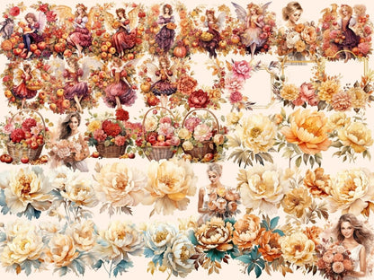 Autumn Peonies Watercolor Clipart autumn flowers png - Wonders Artist