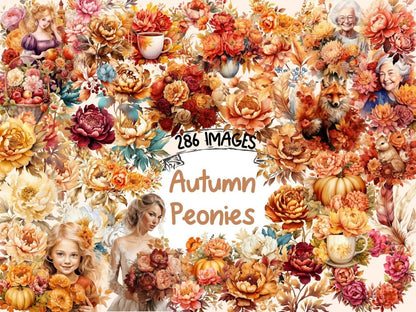 Autumn Peonies Watercolor Clipart autumn flowers png - Wonders Artist