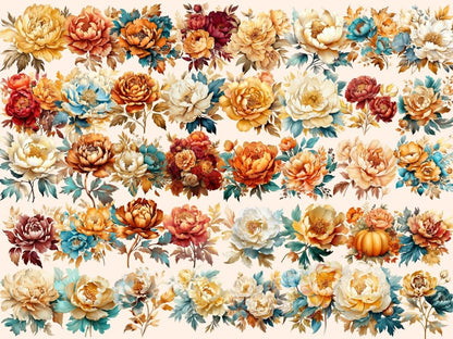 Autumn Peonies Watercolor Clipart autumn flowers png - Wonders Artist