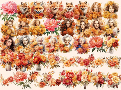 Autumn Peonies Watercolor Clipart autumn flowers png - Wonders Artist