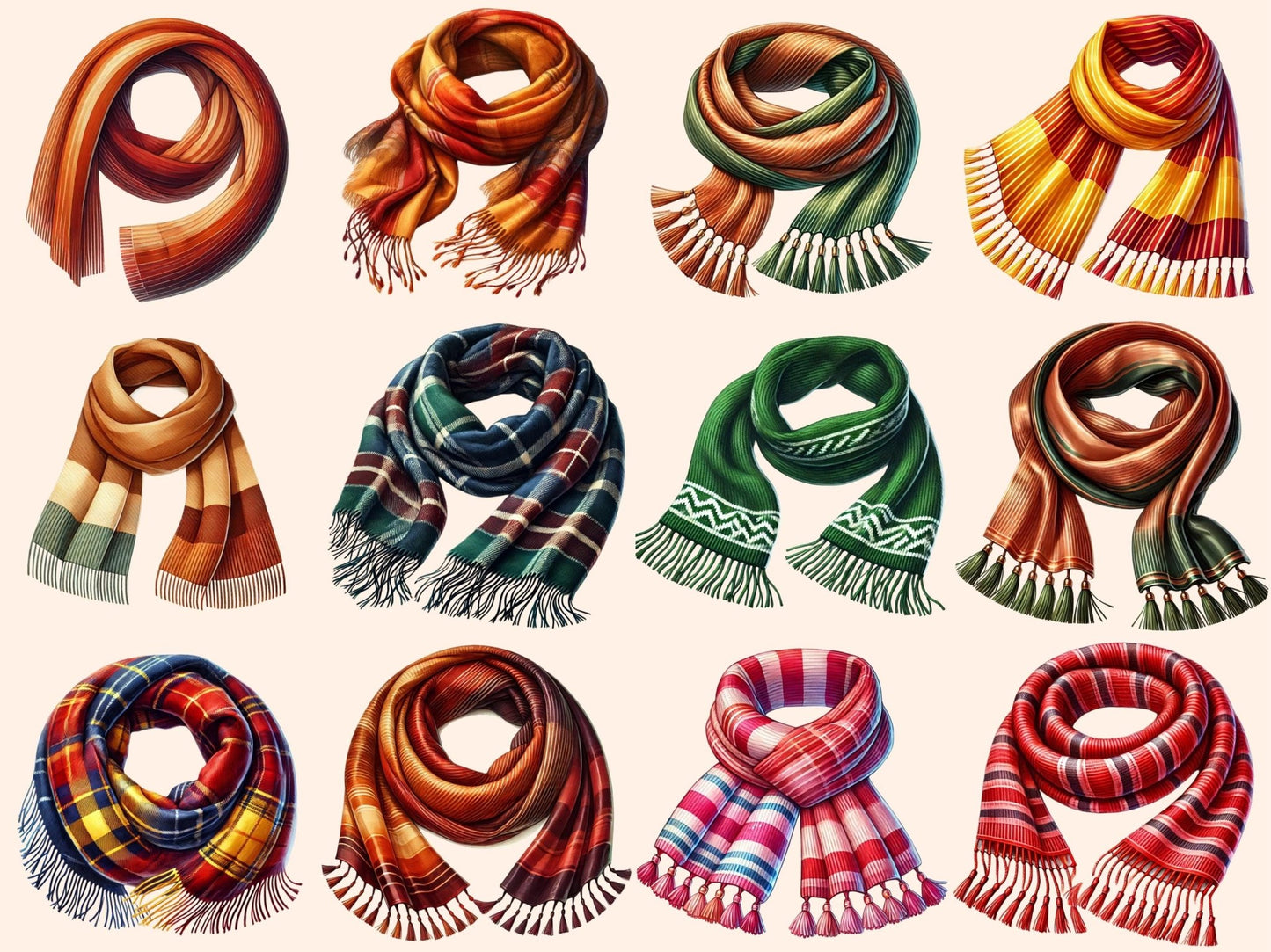 Autumn Scarves Clipart - High - Quality Instant Digital Download for Creative Projects