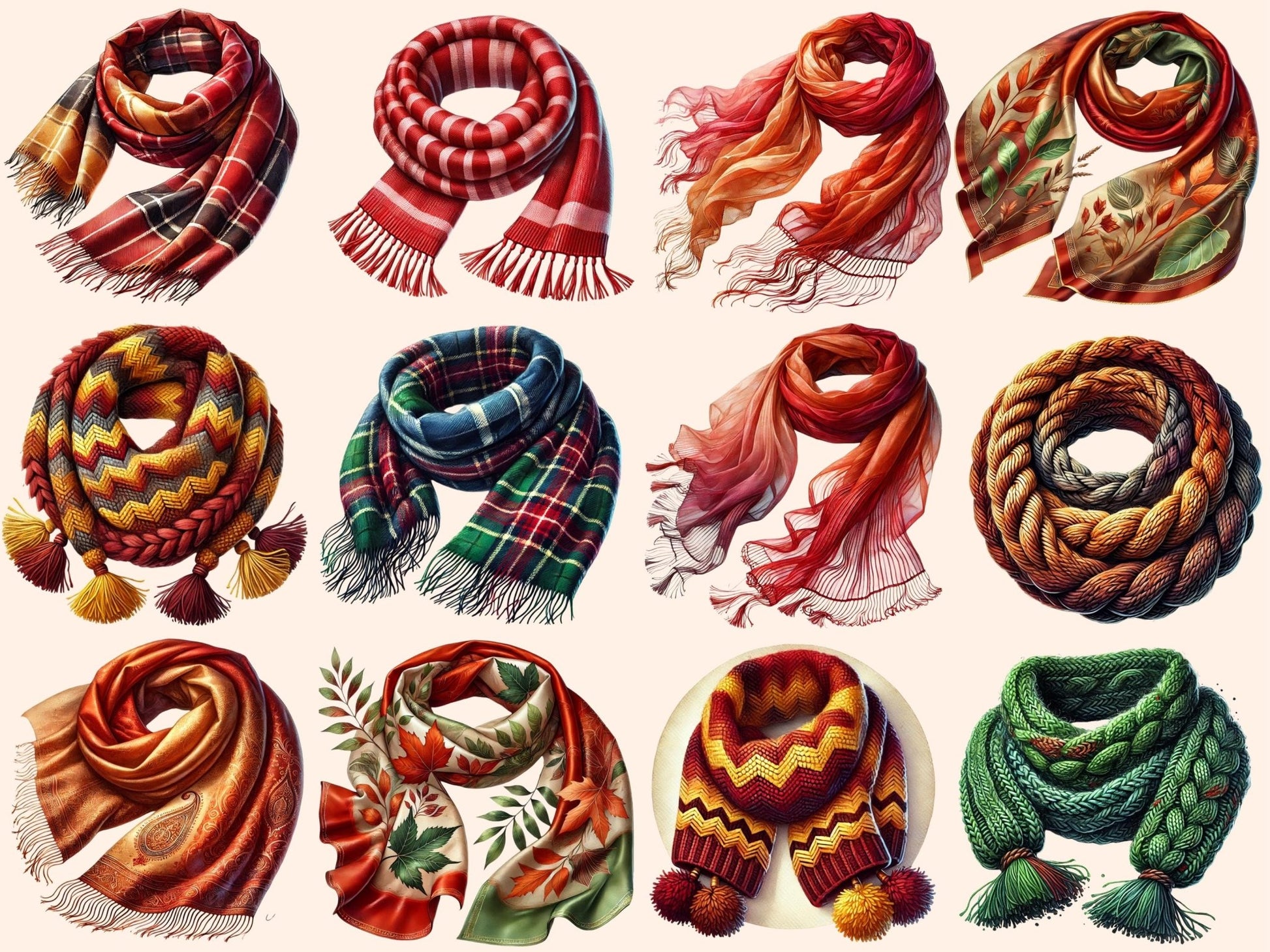 Autumn Scarves Clipart - High - Quality Instant Digital Download for Creative Projects