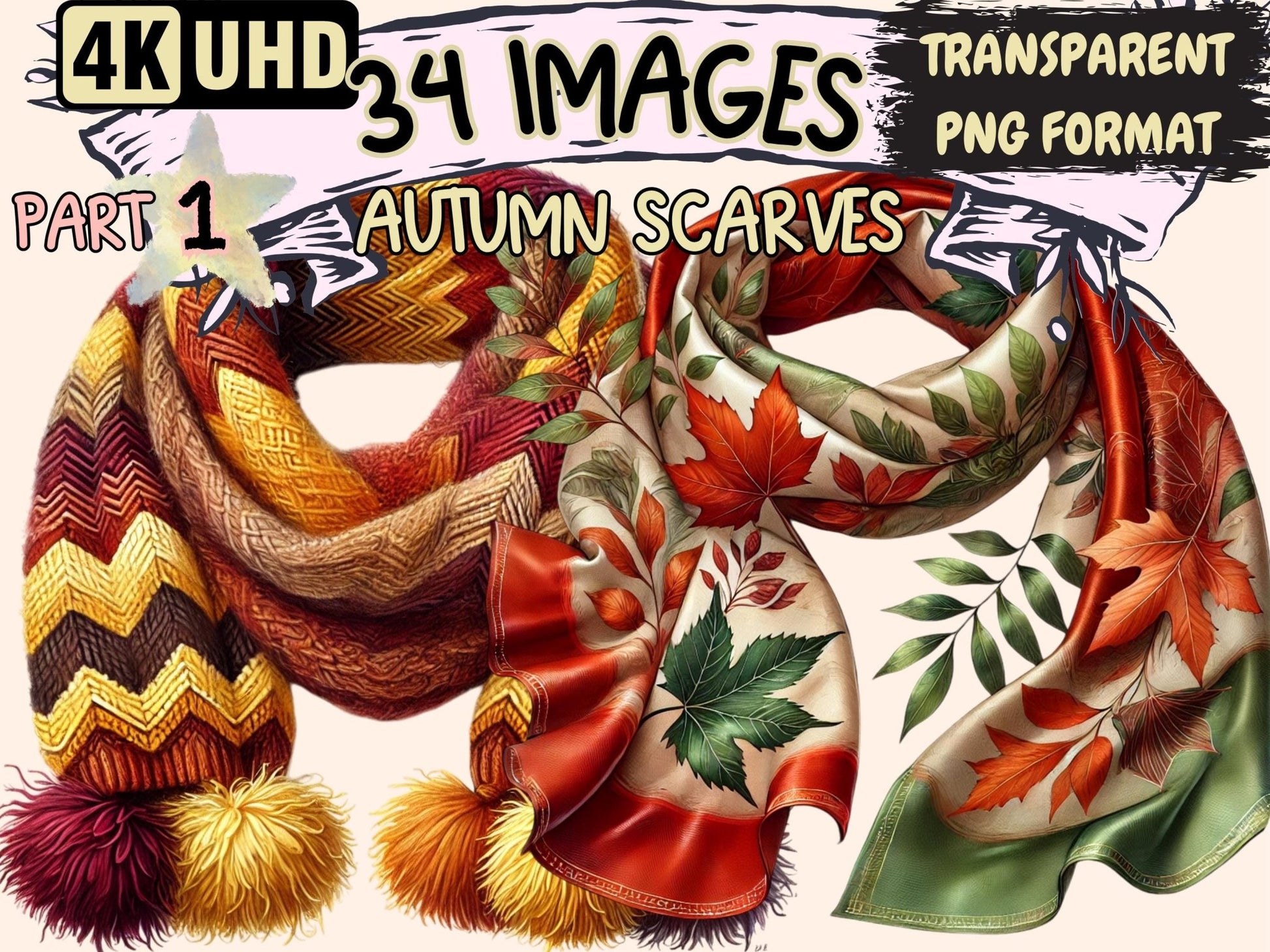 Autumn Scarves Clipart - High - Quality Instant Digital Download for Creative Projects