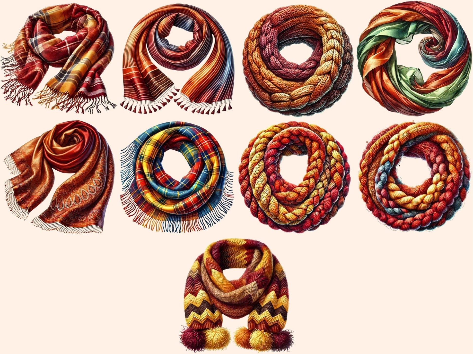 Autumn Scarves Clipart - High - Quality Instant Digital Download for Creative Projects