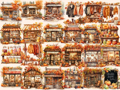 Autumn Storefronts Watercolor Clipart autumn clipart - Wonders Artist
