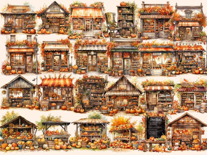 Autumn Storefronts Watercolor Clipart autumn clipart - Wonders Artist