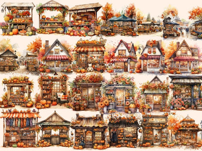 Autumn Storefronts Watercolor Clipart autumn clipart - Wonders Artist