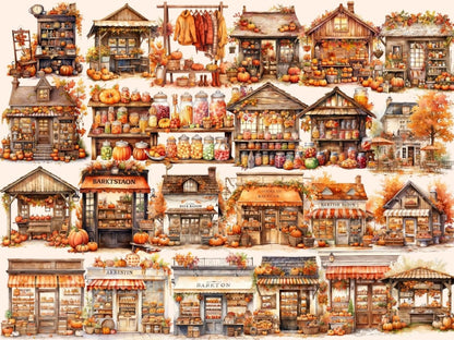 Autumn Storefronts Watercolor Clipart autumn clipart - Wonders Artist