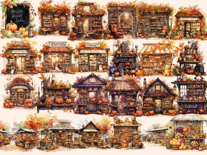 Autumn Storefronts Watercolor Clipart autumn clipart - Wonders Artist