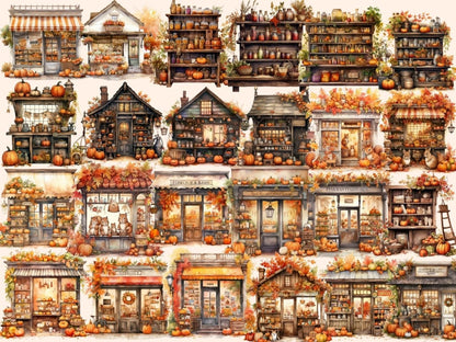 Autumn Storefronts Watercolor Clipart autumn clipart - Wonders Artist