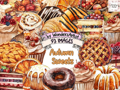 Autumn Sweets Watercolor Clipart Autumn Baking - Wonders Artist