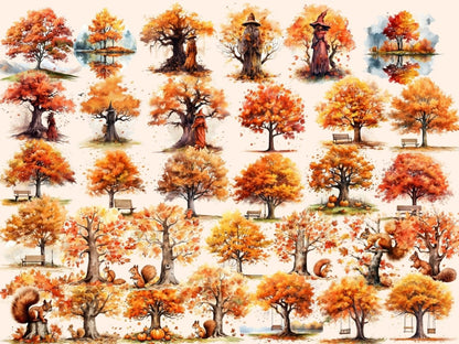 Autumn Trees Watercolor Clipart autumn clipart - Wonders Artist