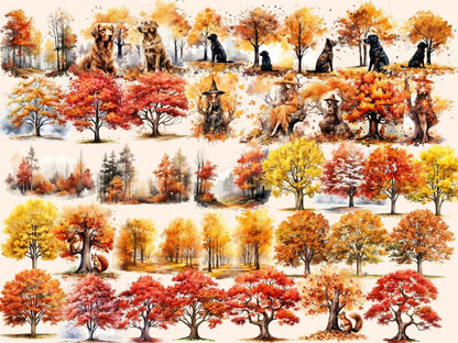 Autumn Trees Watercolor Clipart autumn clipart - Wonders Artist